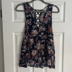 American Eagle Outfitters Floral Navy Top
